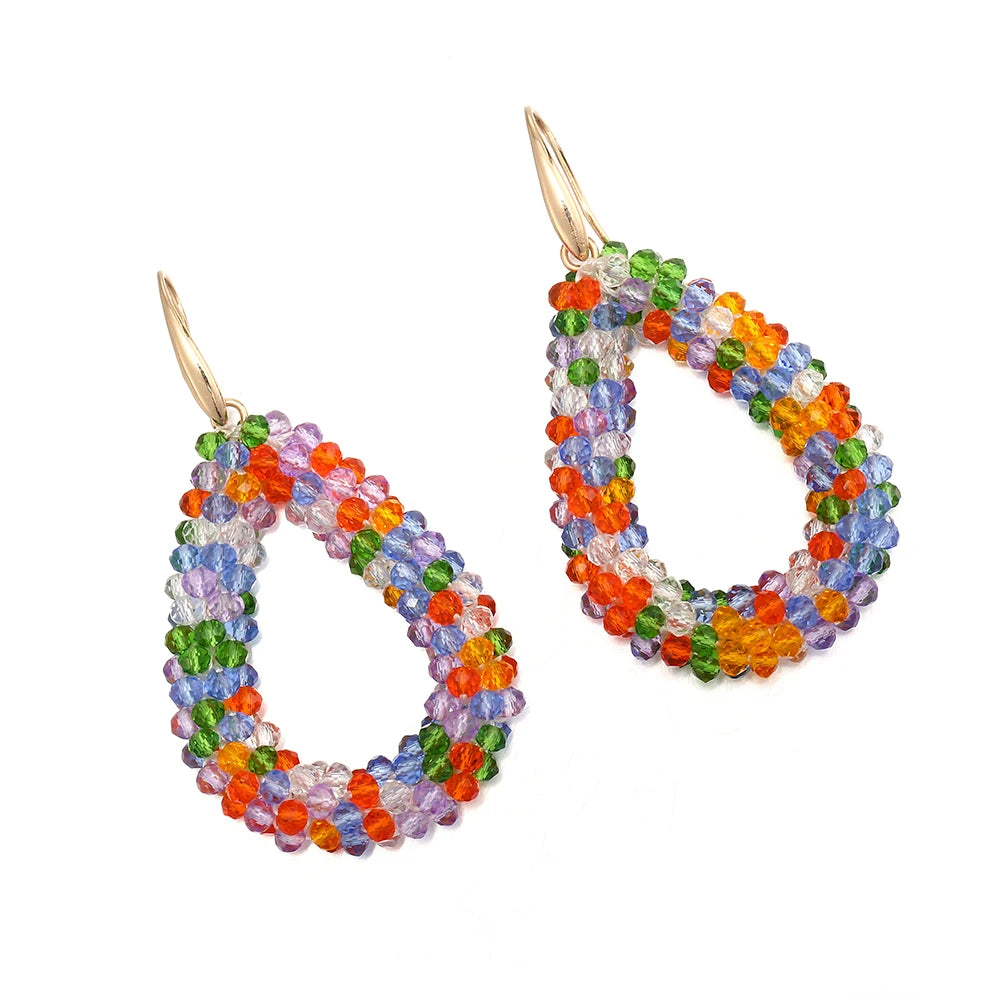 INKDEW Colorful Bead Crystal Drop Earrings for Women EA004
