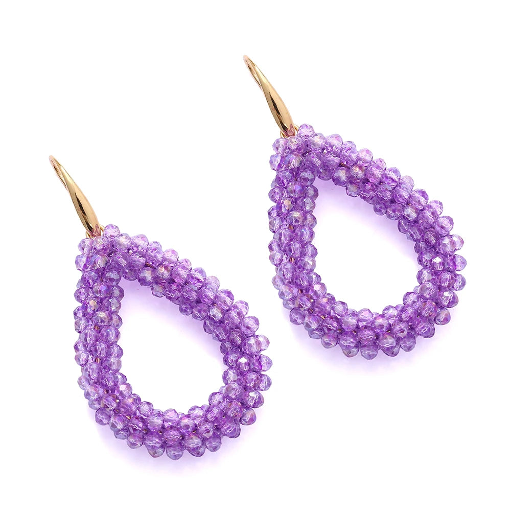 INKDEW Colorful Bead Crystal Drop Earrings for Women EA004