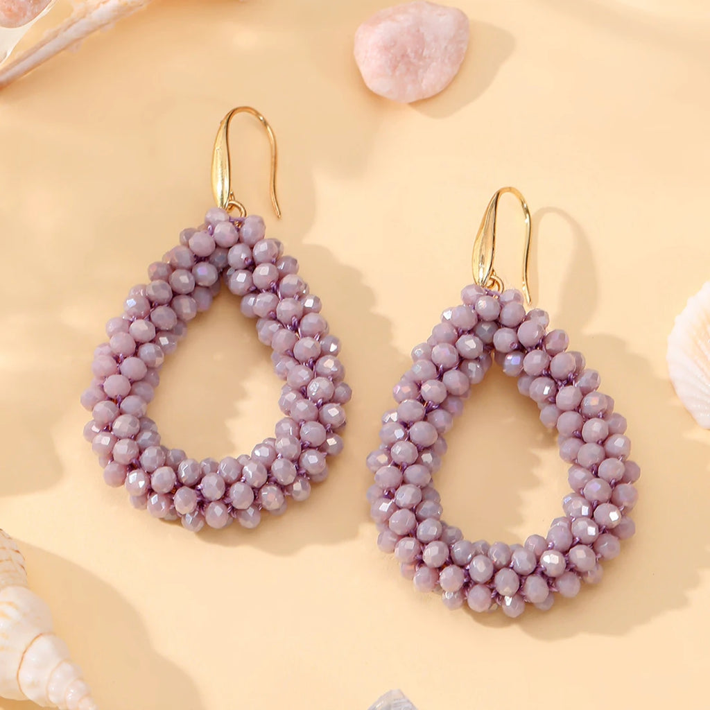 INKDEW Colorful Bead Crystal Drop Earrings for Women EA004