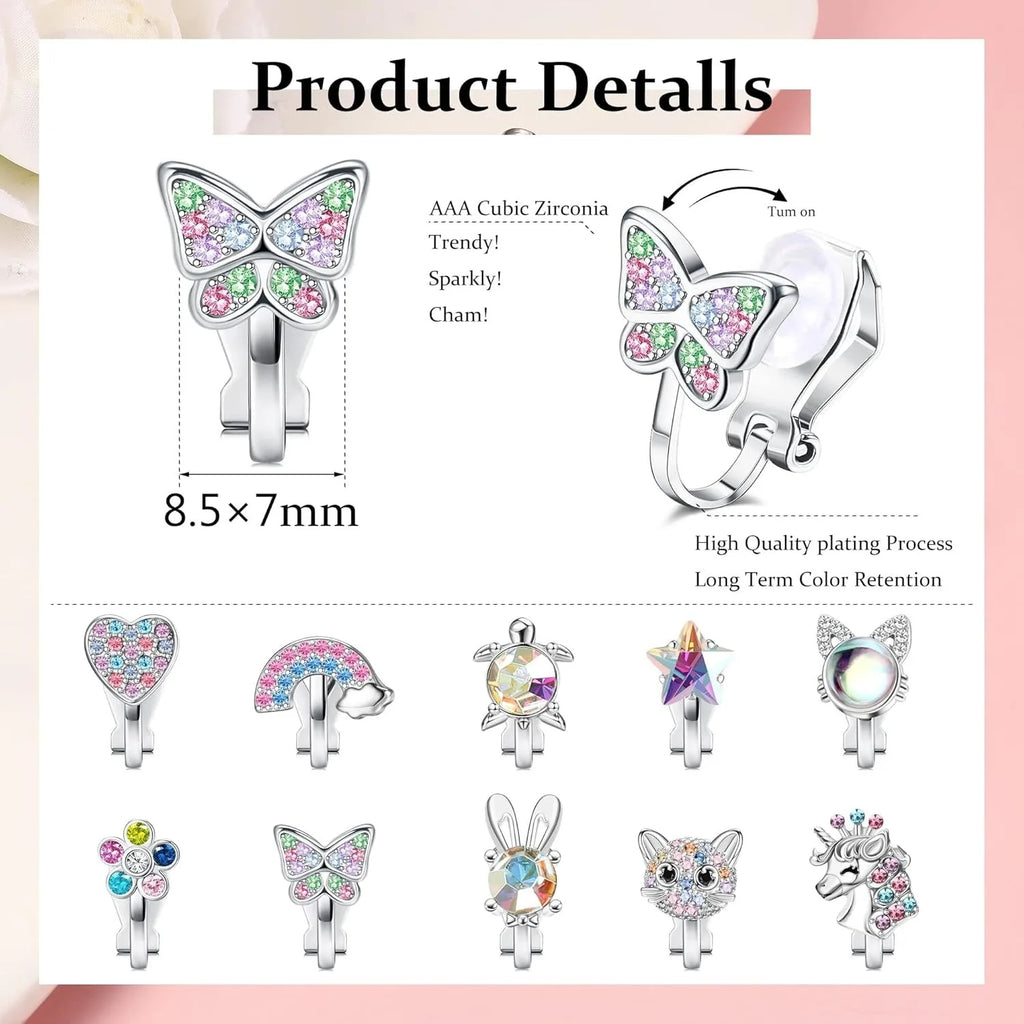 Bobisty 10 Pairs Cute Clip-On Earrings Set