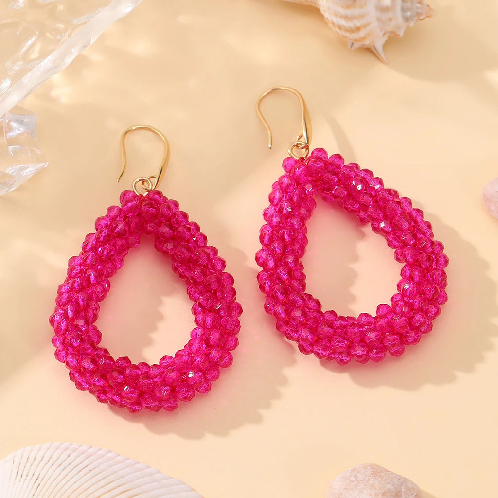 INKDEW Colorful Bead Crystal Drop Earrings for Women EA004