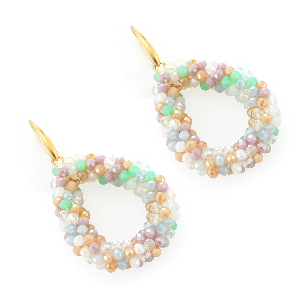 INKDEW Colorful Bead Crystal Drop Earrings for Women EA004