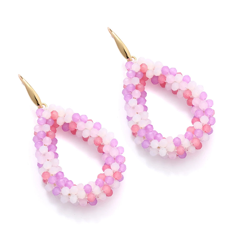 INKDEW Colorful Bead Crystal Drop Earrings for Women EA004