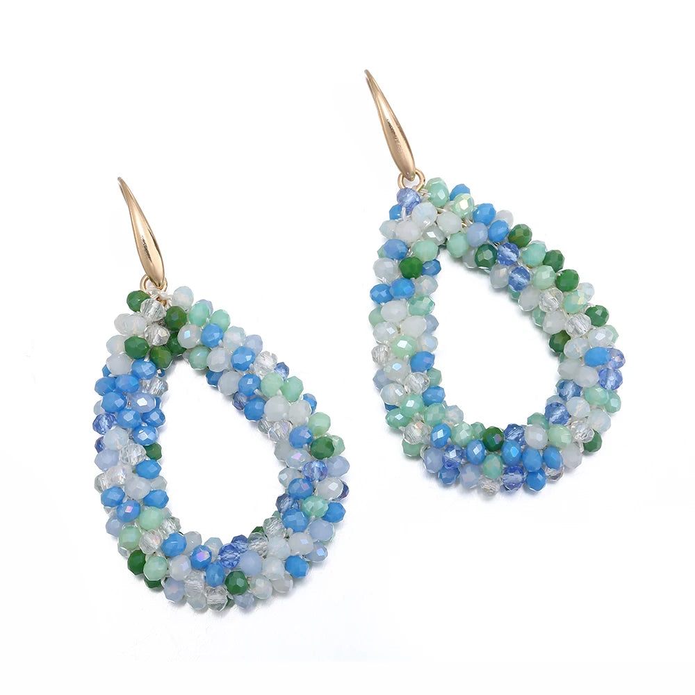 INKDEW Colorful Bead Crystal Drop Earrings for Women EA004