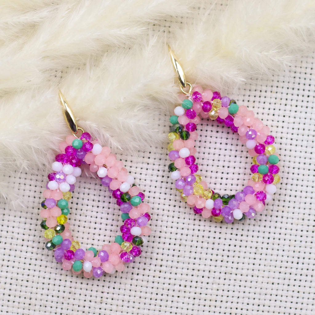 INKDEW Colorful Bead Crystal Drop Earrings for Women EA004