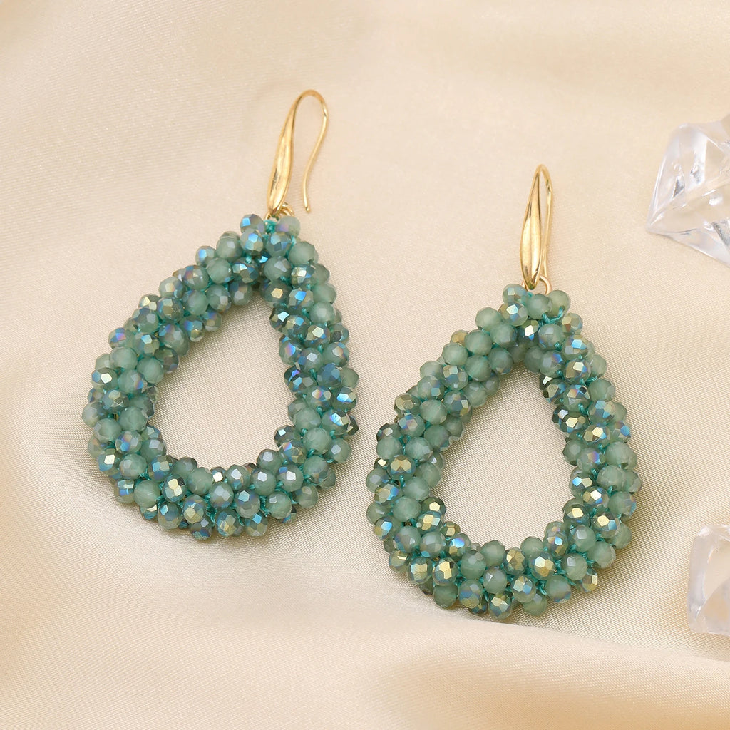 INKDEW Colorful Bead Crystal Drop Earrings for Women EA004