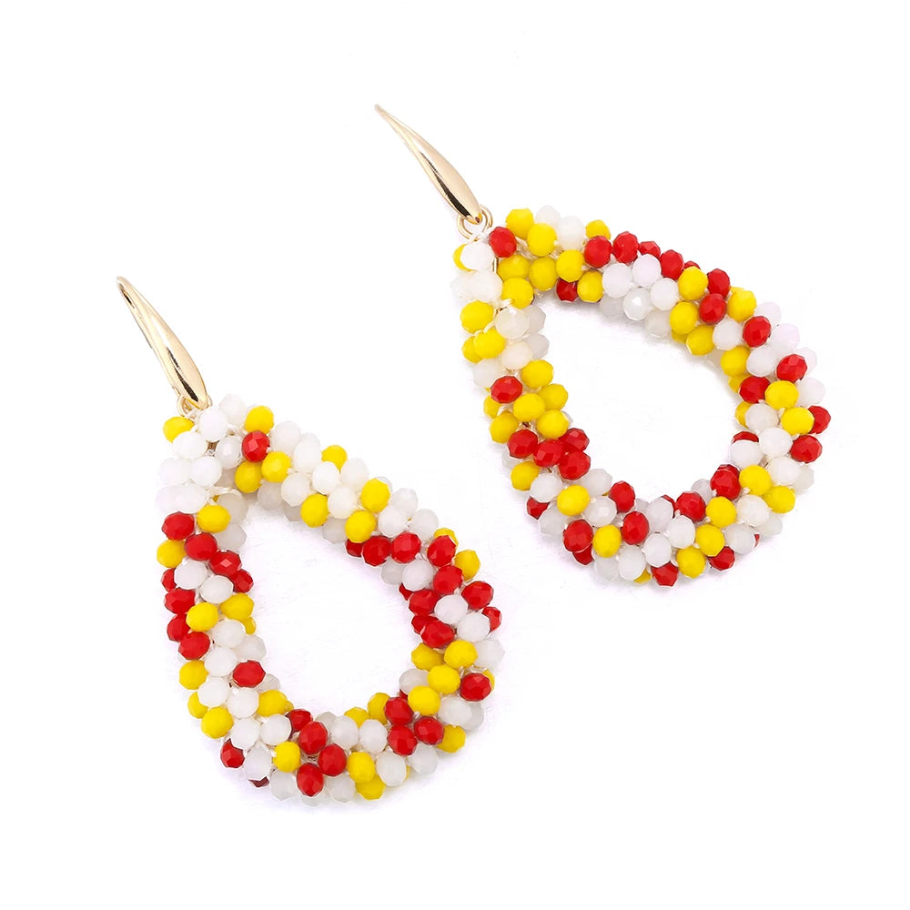 INKDEW Colorful Bead Crystal Drop Earrings for Women EA004