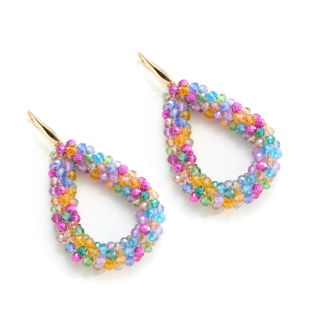 INKDEW Colorful Bead Crystal Drop Earrings for Women EA004