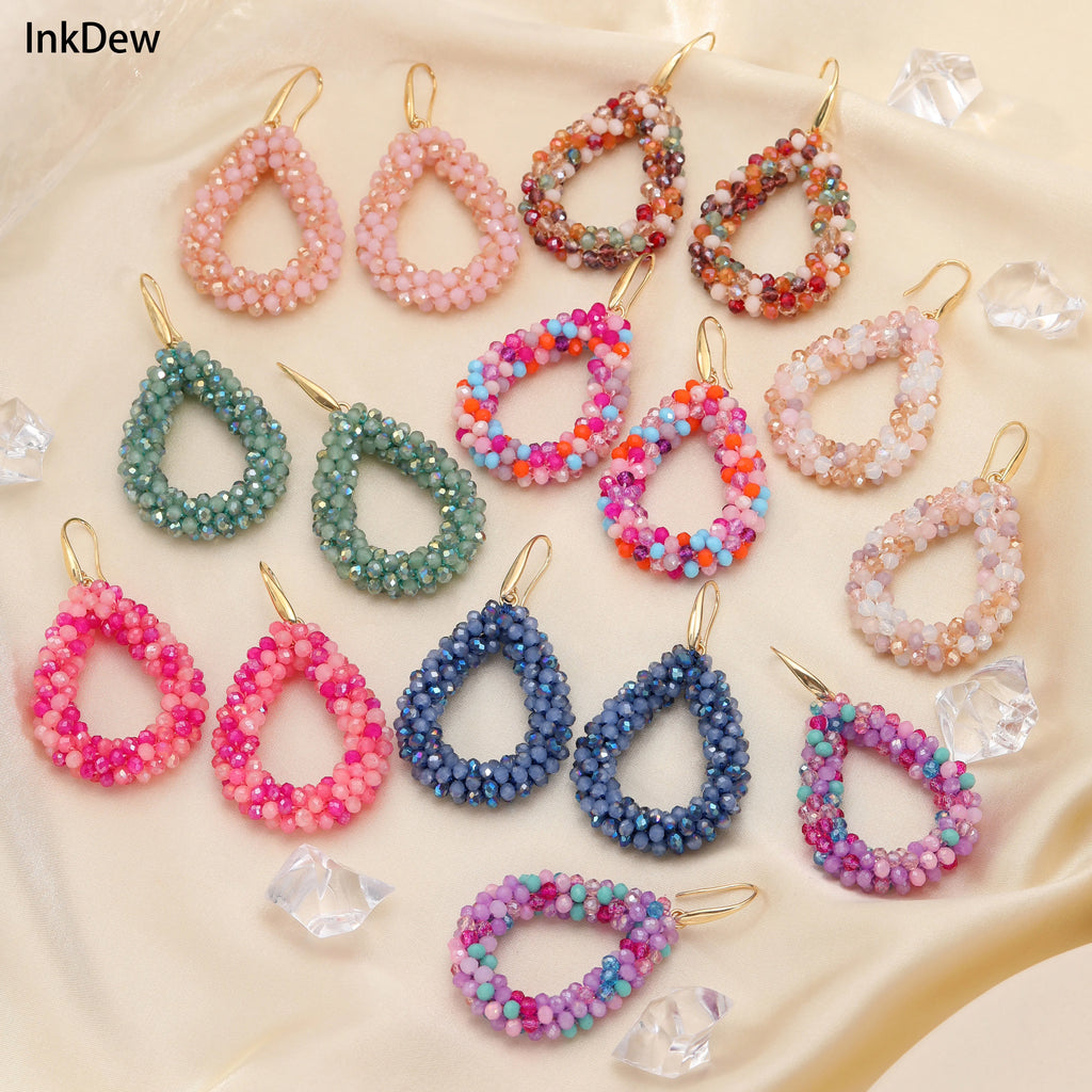 INKDEW Colorful Bead Crystal Drop Earrings for Women EA004