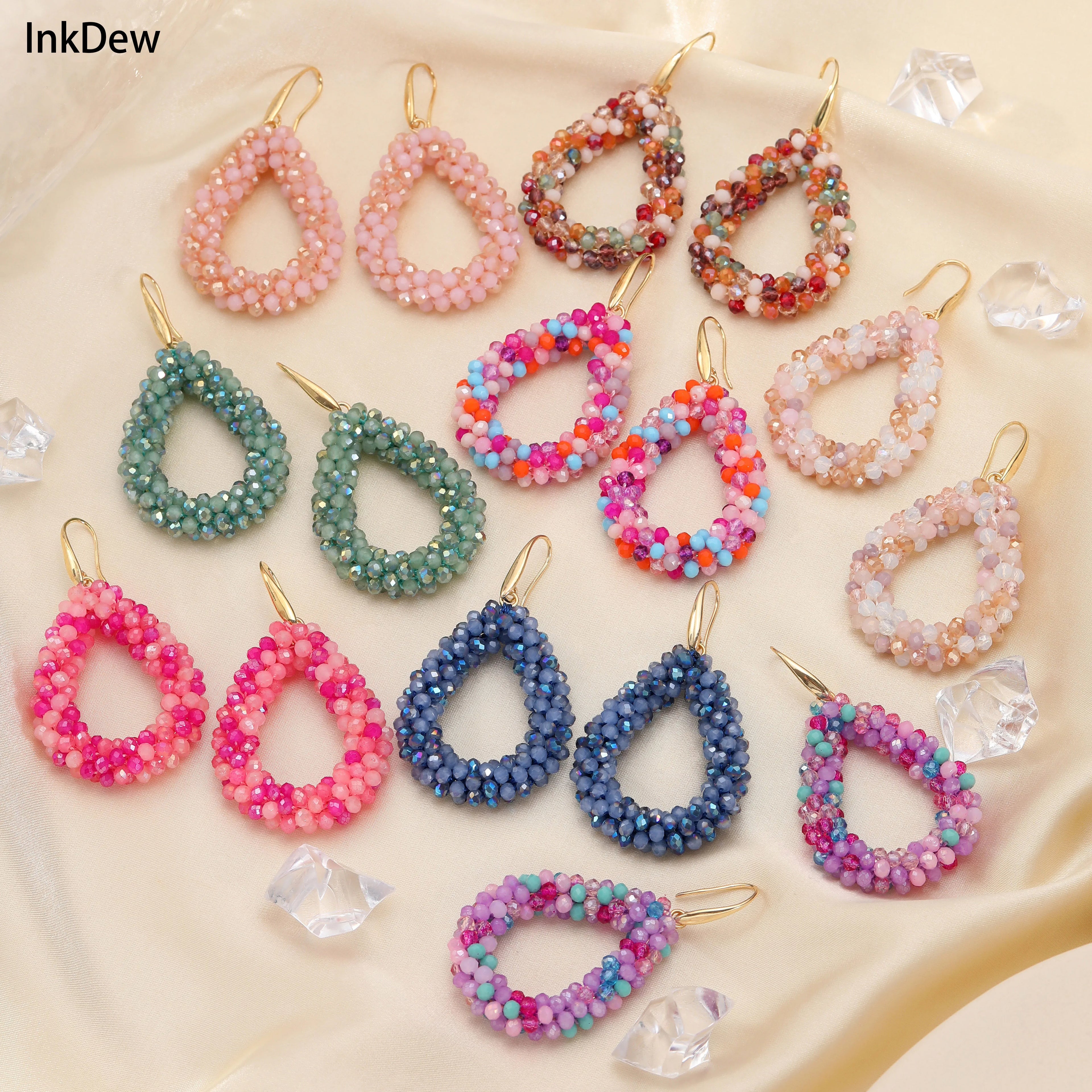 INKDEW Colorful Bead Crystal Drop Earrings for Women EA004