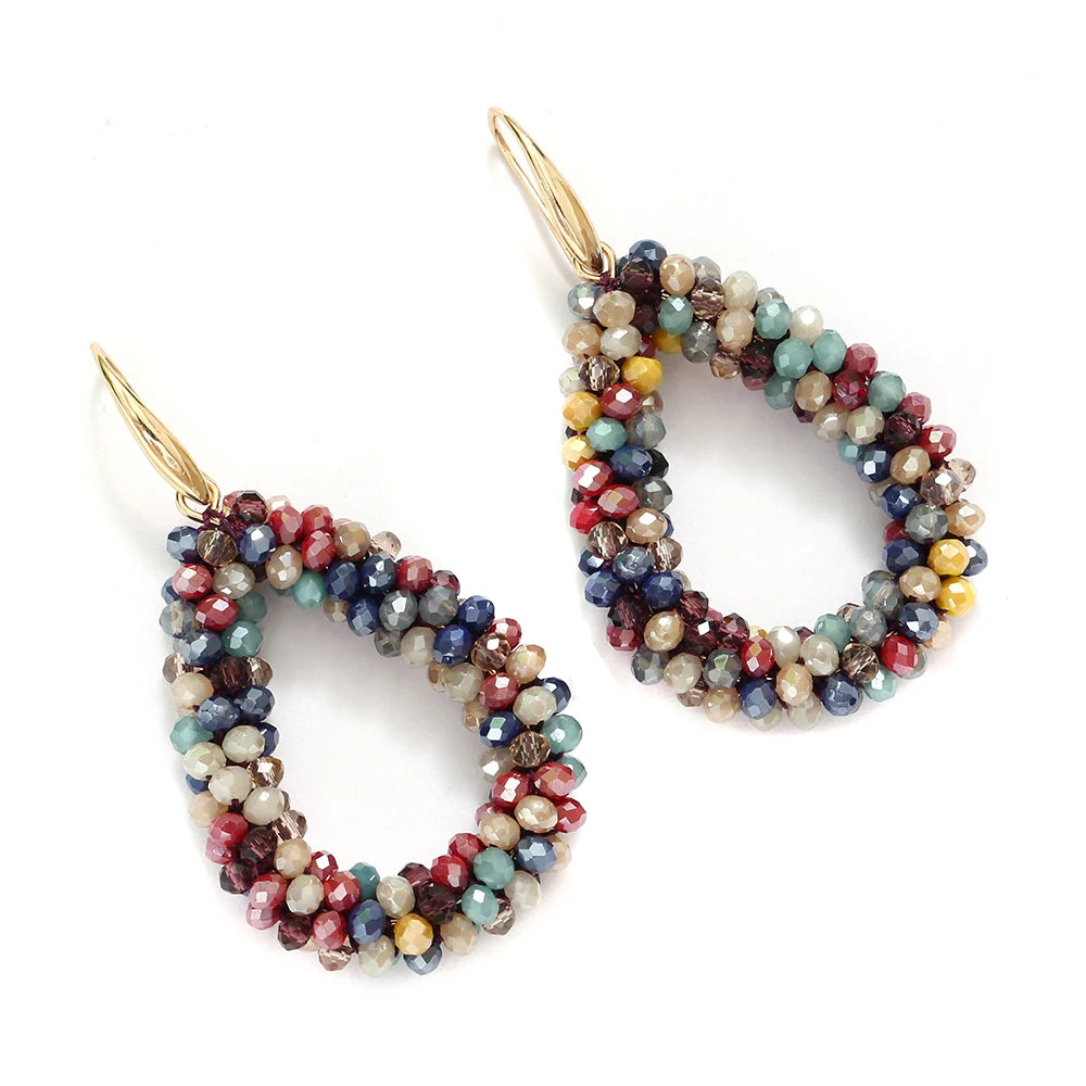 INKDEW Colorful Bead Crystal Drop Earrings for Women EA004