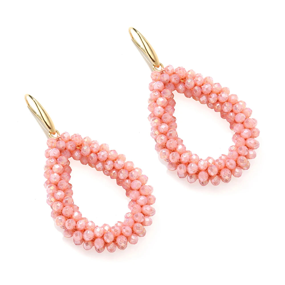 INKDEW Colorful Bead Crystal Drop Earrings for Women EA004