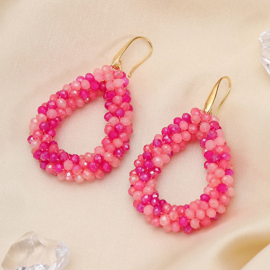 INKDEW Colorful Bead Crystal Drop Earrings for Women EA004