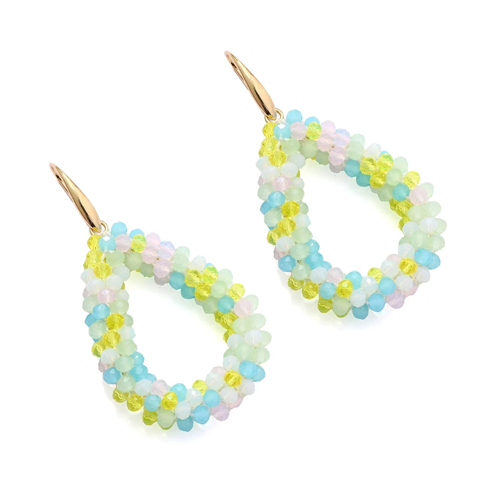 INKDEW Colorful Bead Crystal Drop Earrings for Women EA004