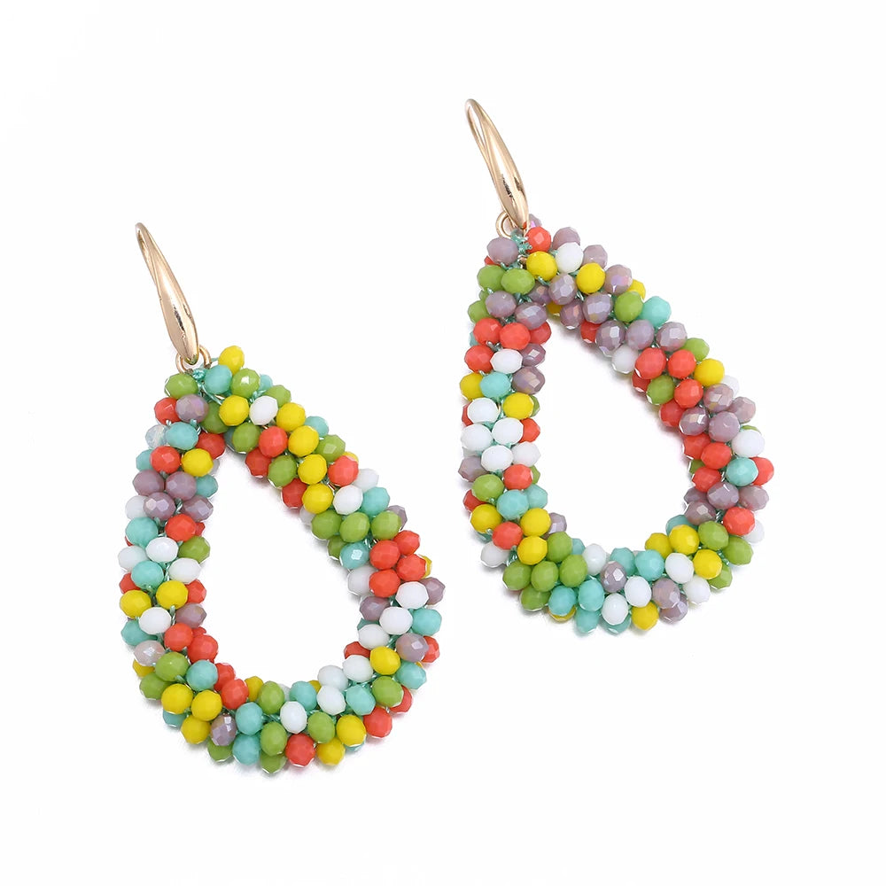 INKDEW Colorful Bead Crystal Drop Earrings for Women EA004