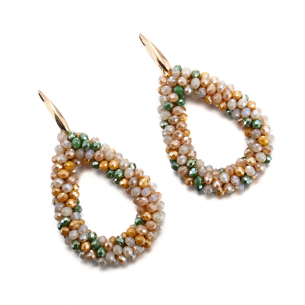 INKDEW Colorful Bead Crystal Drop Earrings for Women EA004