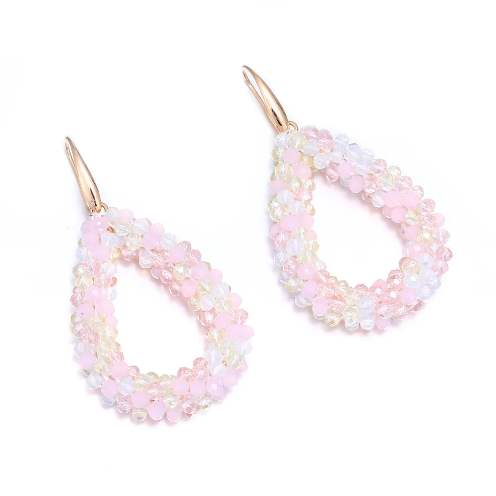 INKDEW Colorful Bead Crystal Drop Earrings for Women EA004