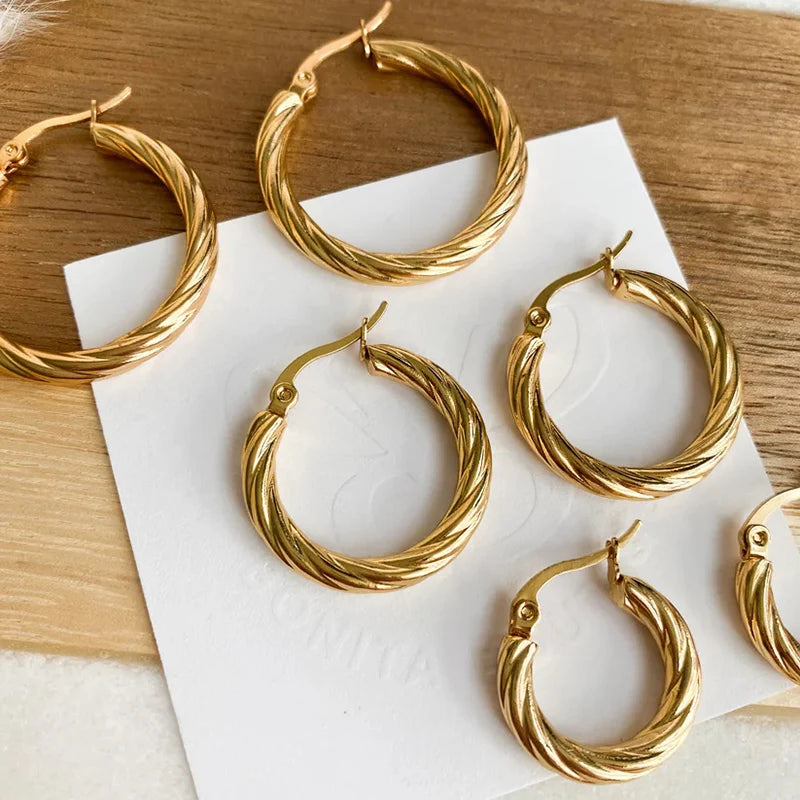Simple Twist Circle Hoop Earrings for Women