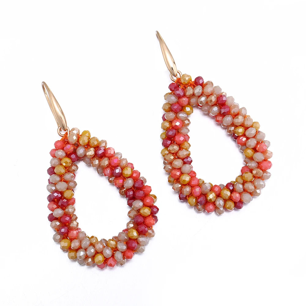 INKDEW Colorful Bead Crystal Drop Earrings for Women EA004