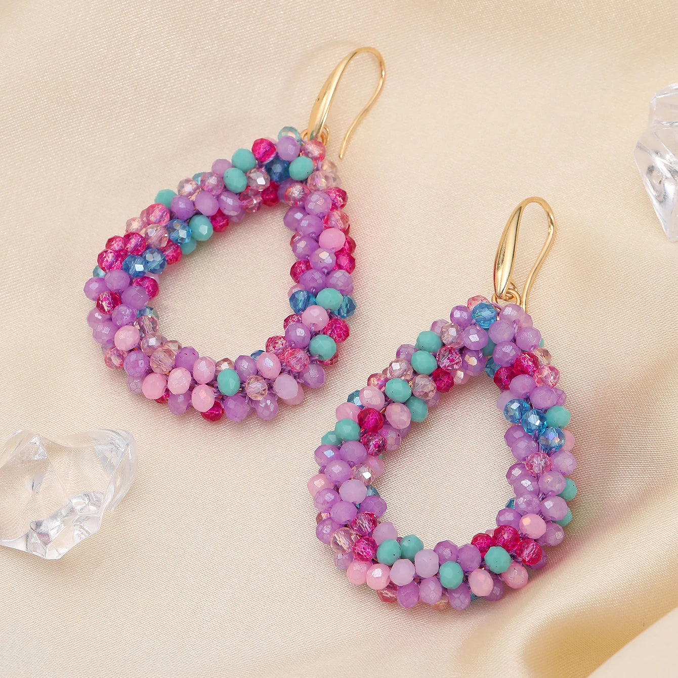 INKDEW Colorful Bead Crystal Drop Earrings for Women EA004