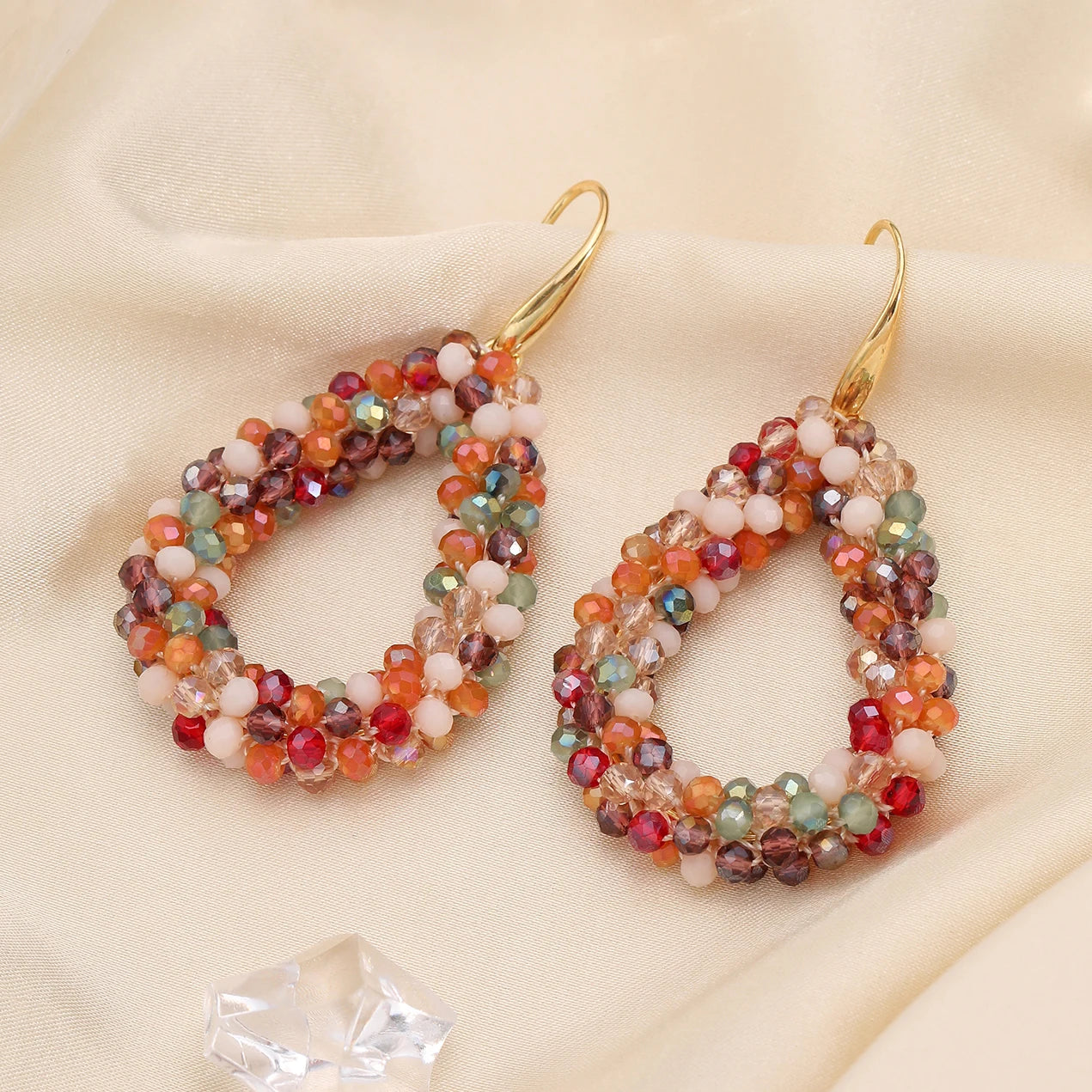 INKDEW Colorful Bead Crystal Drop Earrings for Women EA004