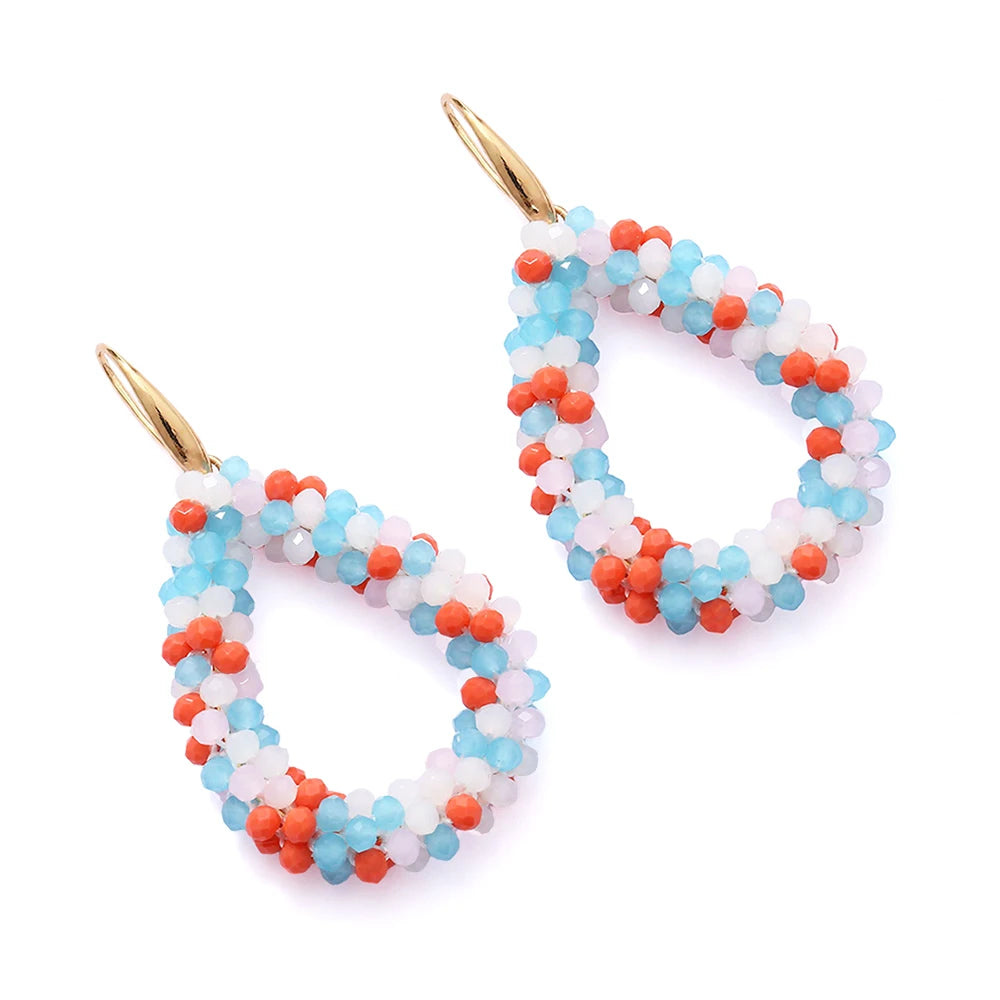 INKDEW Colorful Bead Crystal Drop Earrings for Women EA004