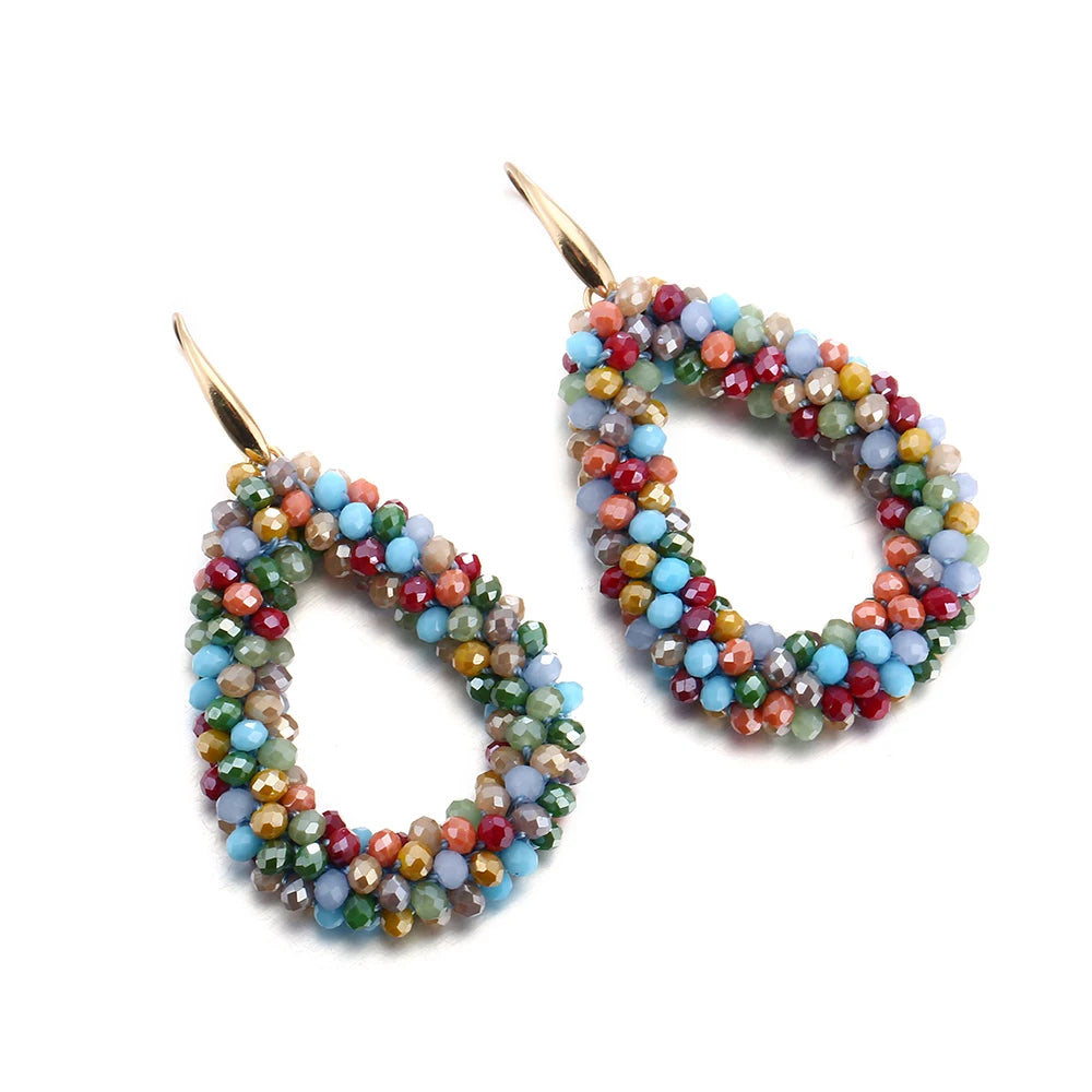 INKDEW Colorful Bead Crystal Drop Earrings for Women EA004