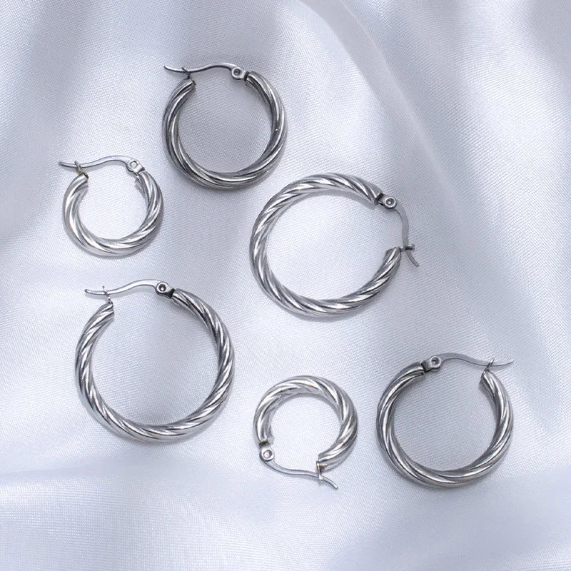Simple Twist Circle Hoop Earrings for Women